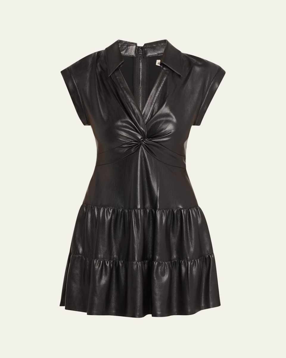 Mila Vegan Leather Twist-Front Mini Dress
